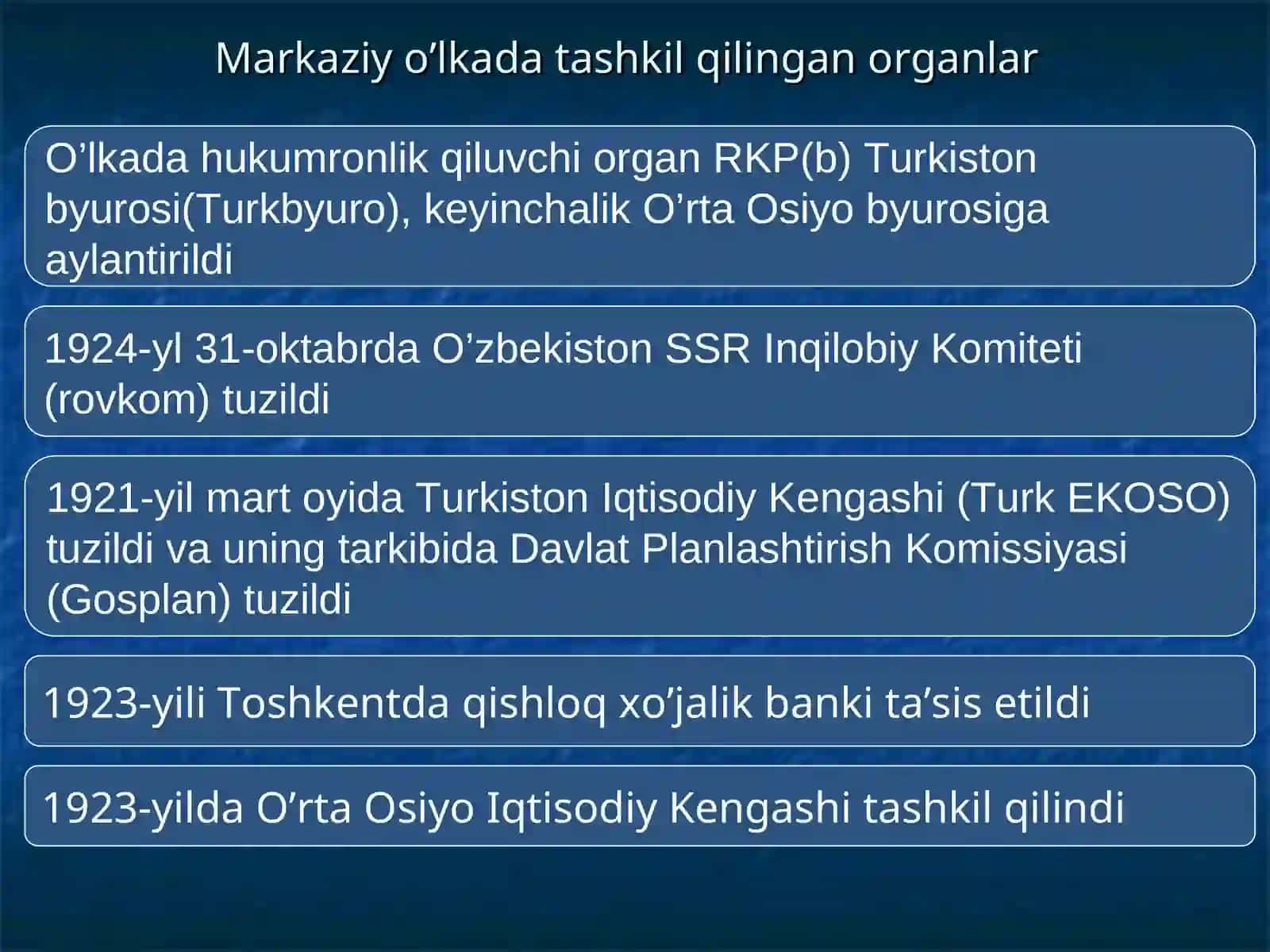 10-mavzu:XX-asrning 20-30-yillarida sovet hokimyatining O’zbekistonda yuritgan iqtisodiy va madaniy siyosati 4