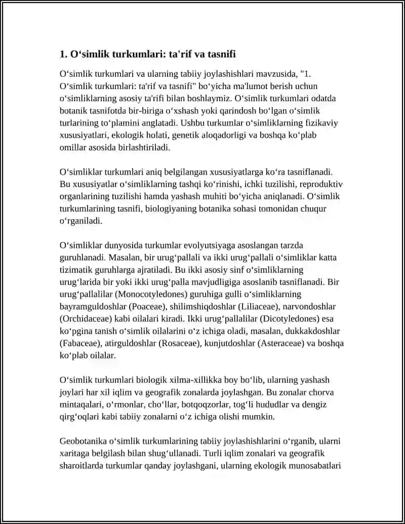 O‘SIMLIK TURKUMLARI VA ULARNING TABIIY JOYLASHISHLARI (XARITADA BELGILASH) 4