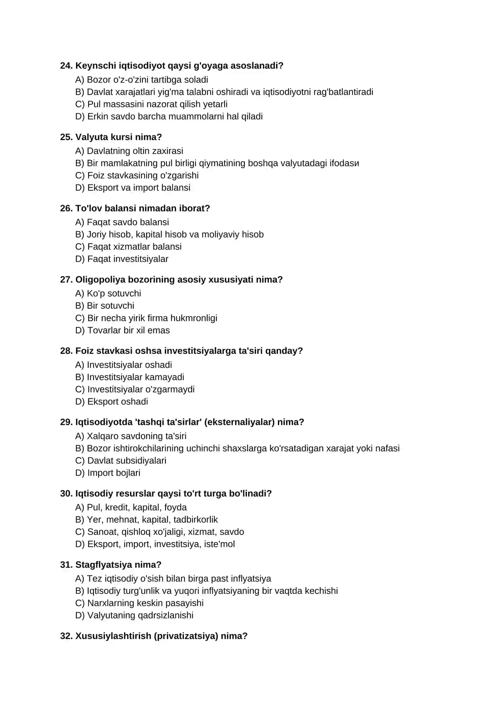 IQTISODIYOT FANIDAN TESTLAR 4