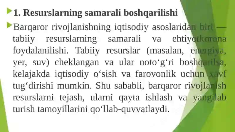Barqaror rivojlanishning iqtisodiy jihatlari 4