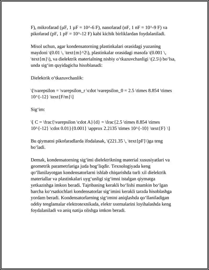SODDA KONDENSATOR SIGʻIMLARINI ANIQLASH 4