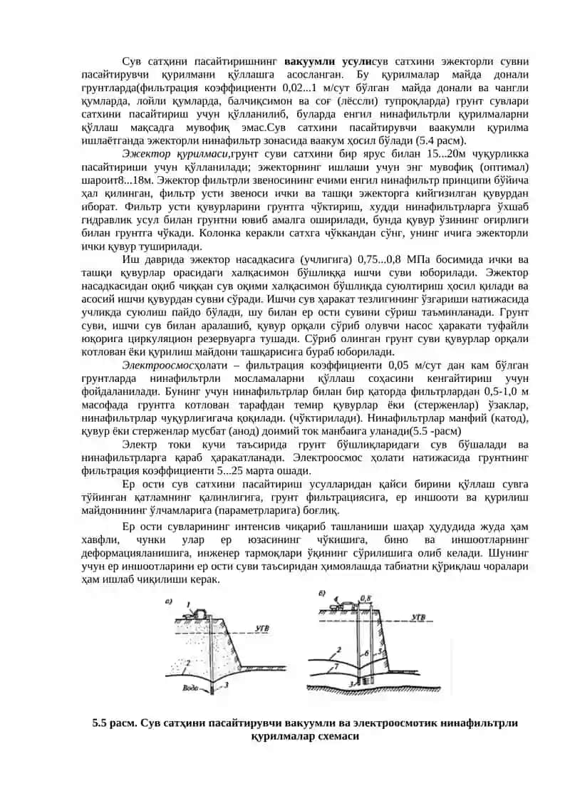 Сувни чиқариб ташлаш ва грунт сувлари сатҳини пасайтириш 4