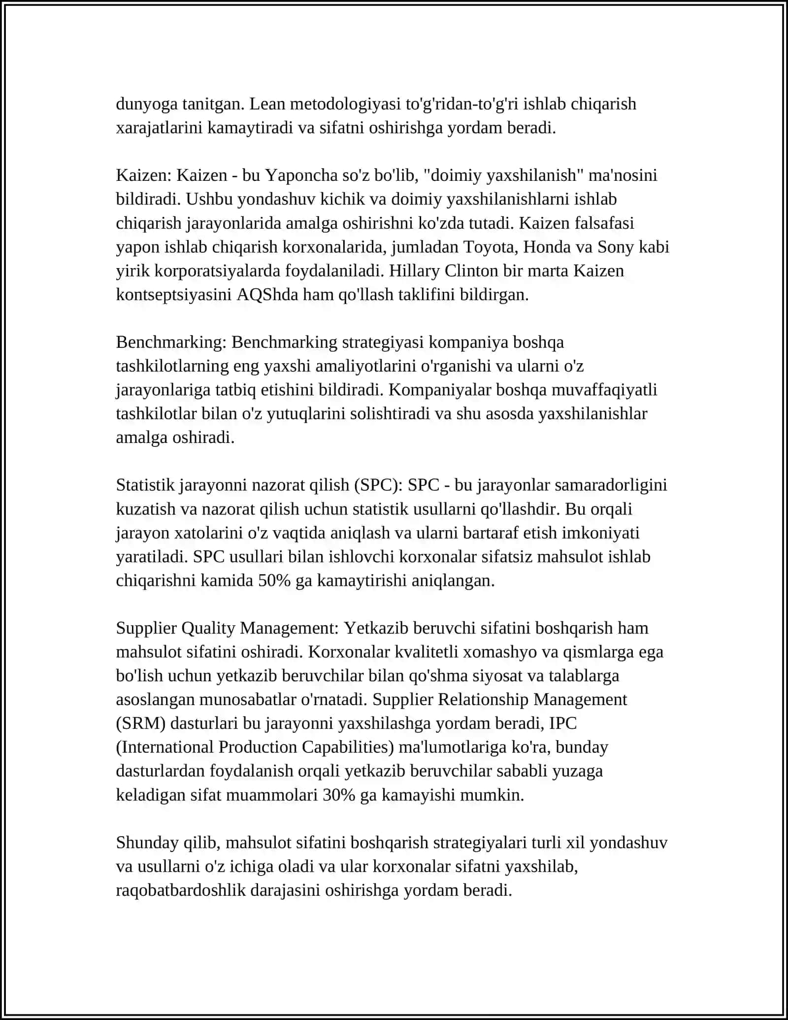 Mahsulot sifatini boshqarish strategiyalari 4