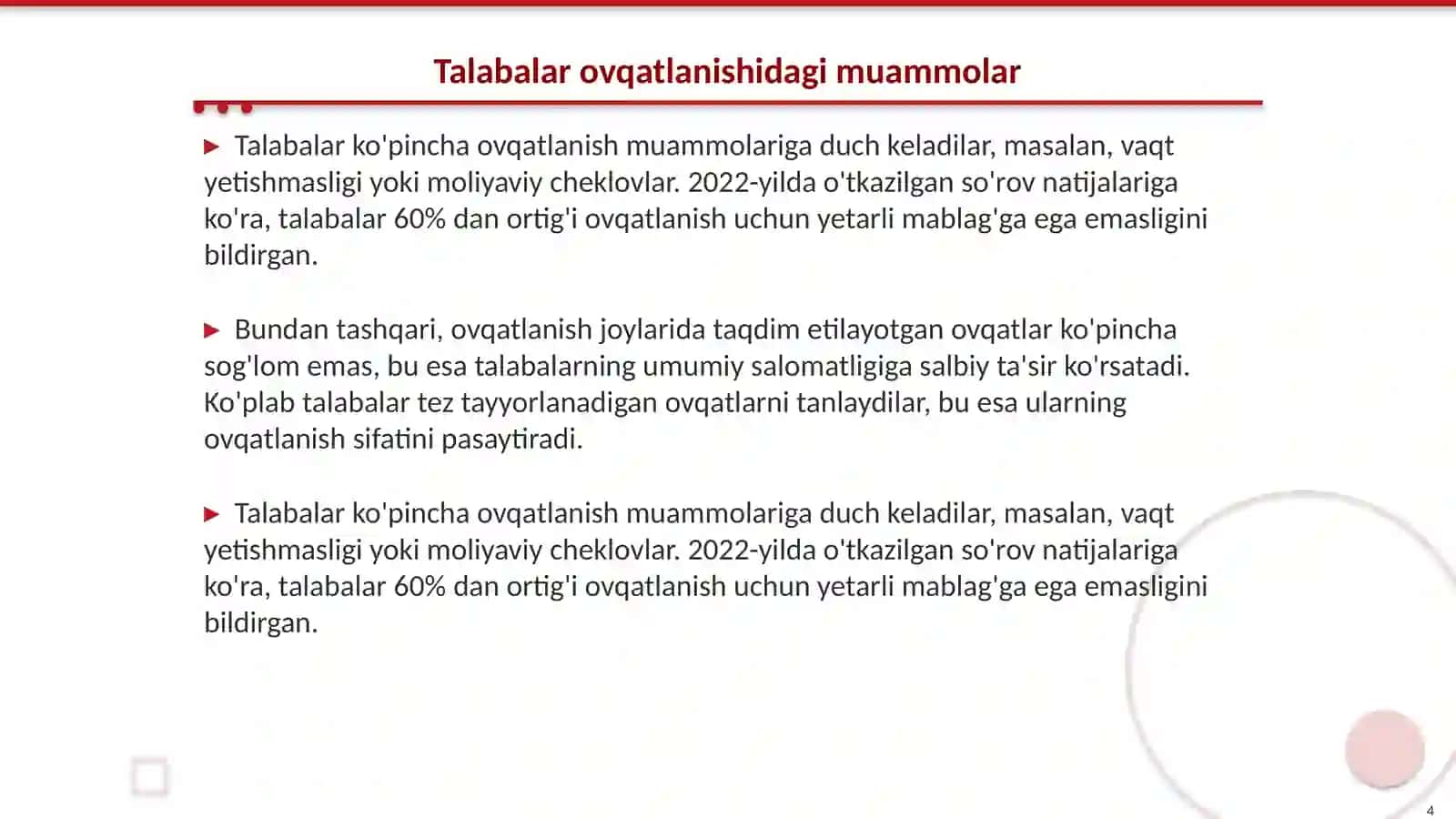 Kollejlarda ovqatlanishini tahlil qilish 4
