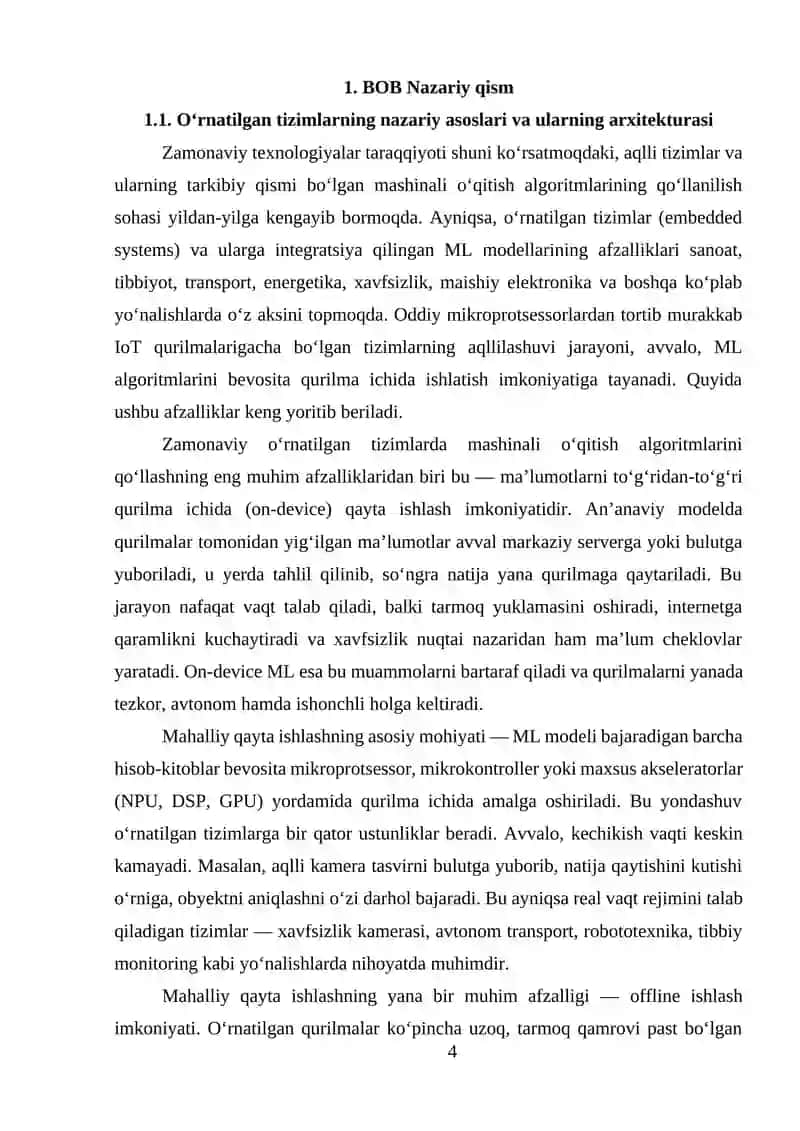 O’RNATILGAN TIZIMLARDA MASHINALI O’QITISH ALGORITMLARINI QO’LLASH 4