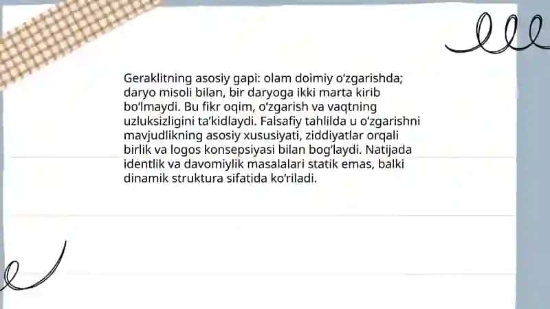Geraklitning dialektik fikrlariga misollar 4