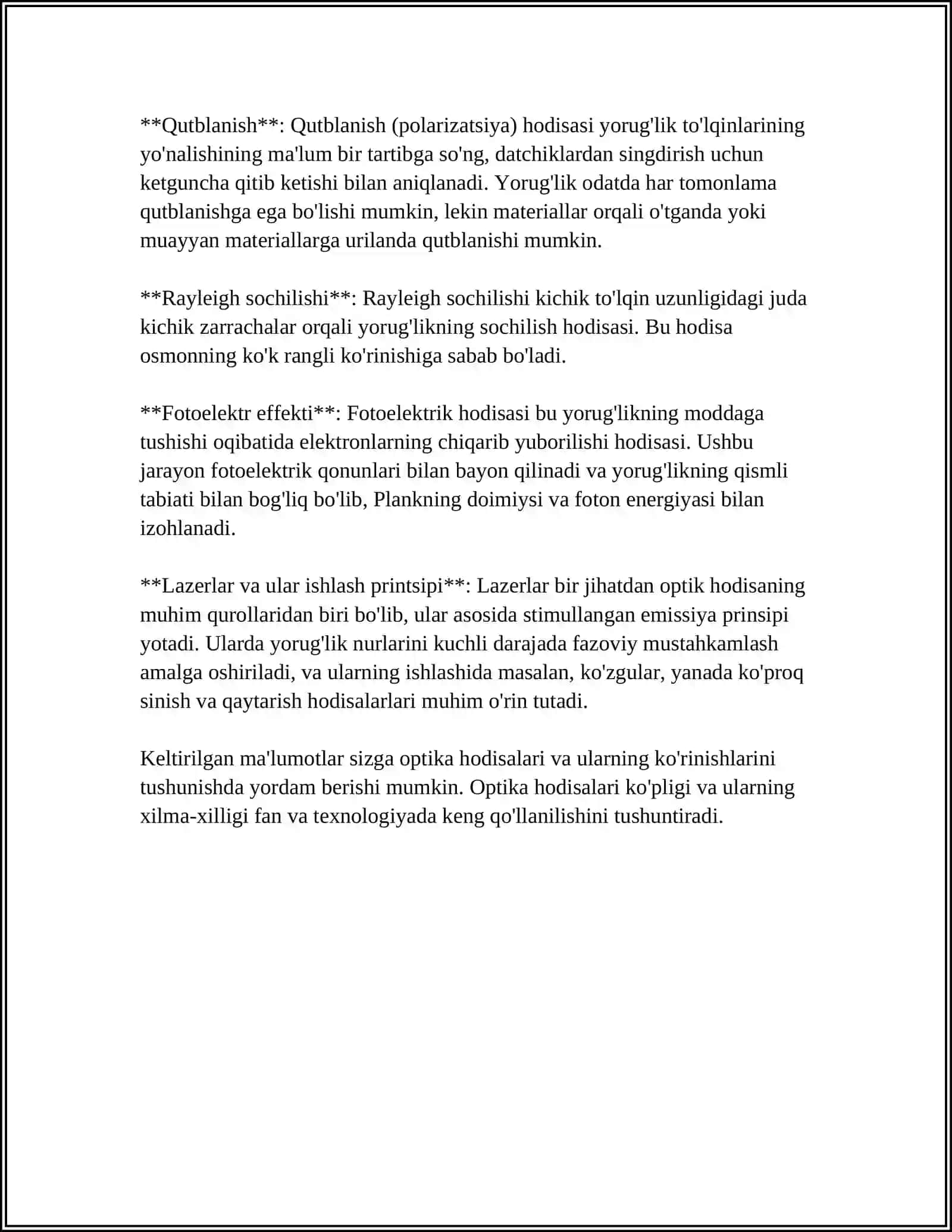 OPTIKA HODISALARI MAVZUSIDA MUSTAQIL ISH 4