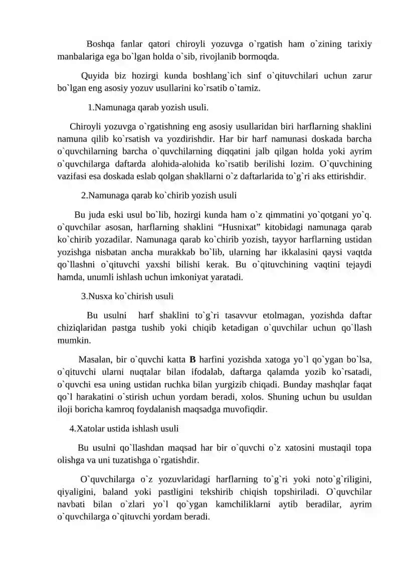 10-Mavzu: Husnixatga o’rgatish usullari. 1-4 sinflarda husnixat darslari 4