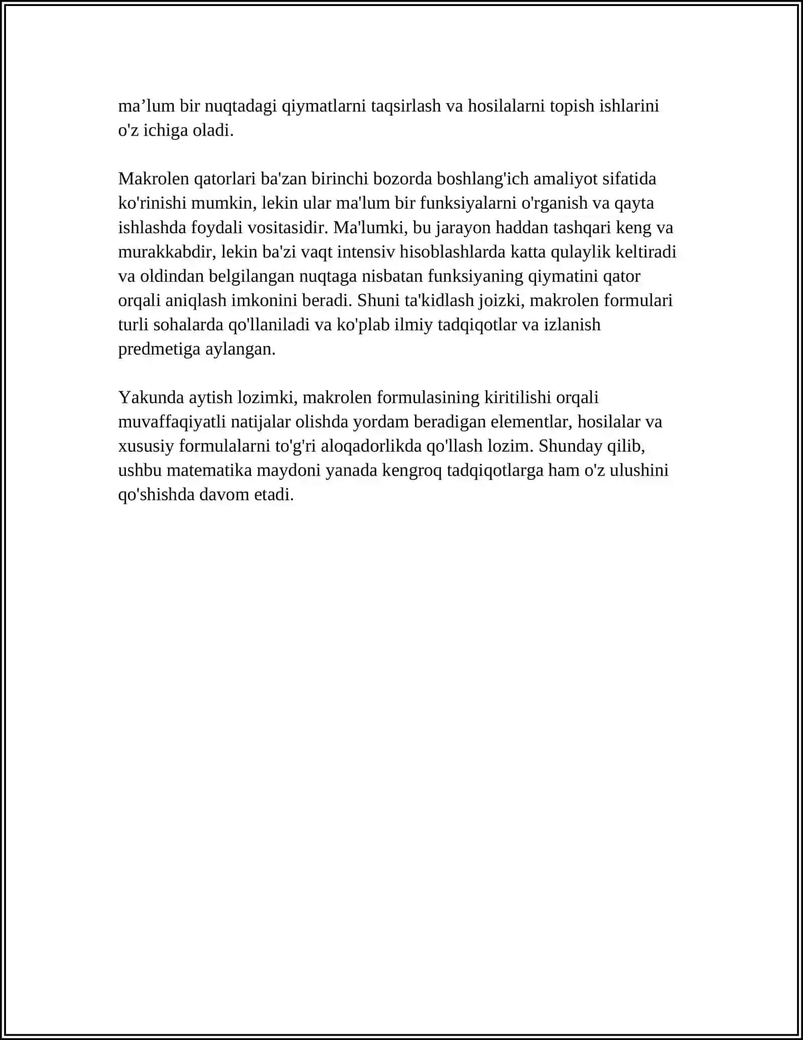 BA'ZI BIR ELEMENTLAR FUNKSIYALAR UCHUN MAKROLEN FORMULASI 4