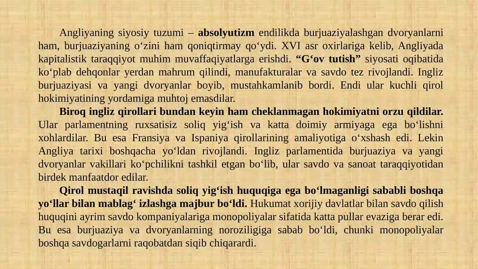 Buyuk Britaniya yangi davrda: tarixiy rivojlanishning asosiy voqealari va jarayonlari. 4