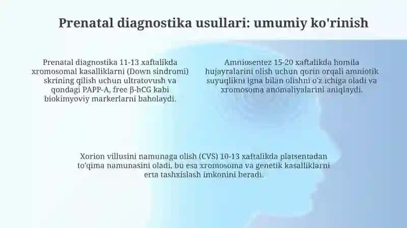 Odam genetikasining o'rganish usullari: biokimyoviy.prenatal diagnostika 4