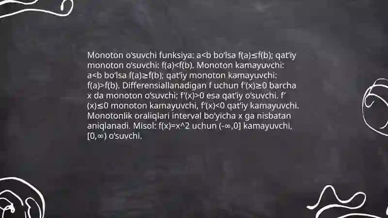 Funksiya monotonligi, qavariqlik va botiqlik oraliqlari 4