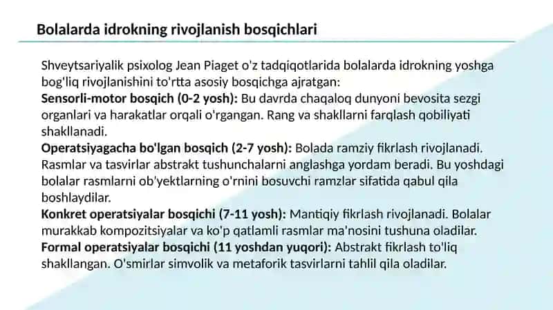 Maktabgacha  yoshdagi bolalarda tasviriy  faoliyat jarayonidagi idrokni rivojlanishi. 4