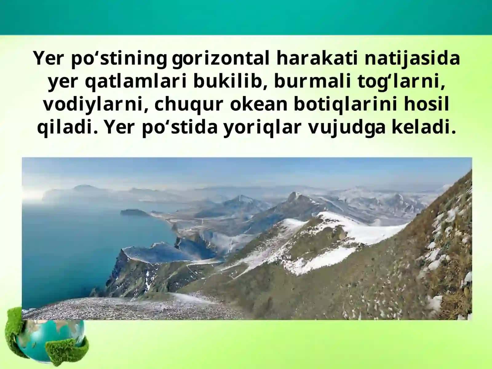 5-sinf Geografiya fanidan Yer po'stining harakatlari dars taqdimoti 4
