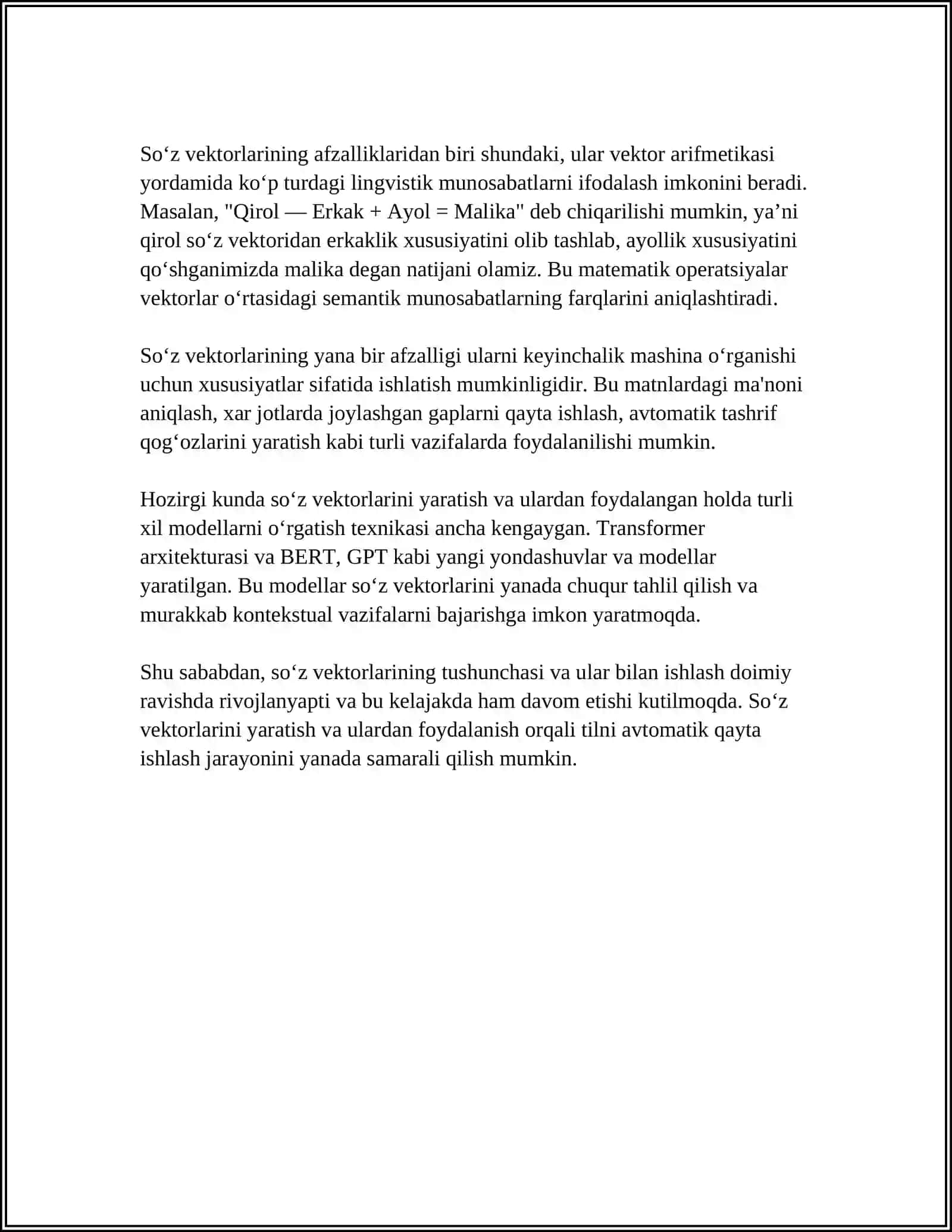 SO’ZLARNING VEKTORLI IFODALARI (WORD EMBEDDINGS) WORD2VEC VA GLOVE MODELLARINING FARQI 4