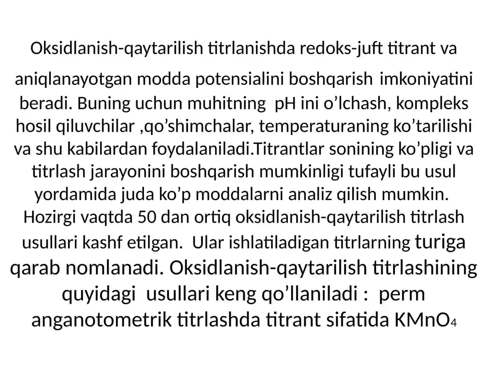 Oksidlanish-qaytarilish usuliga asoslangan titrlash 4