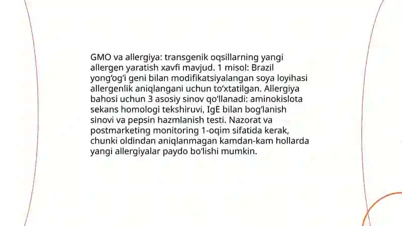 GMO mahsulotlarining afzalli hamda xavfli tomonlarini tahlil qilish 4