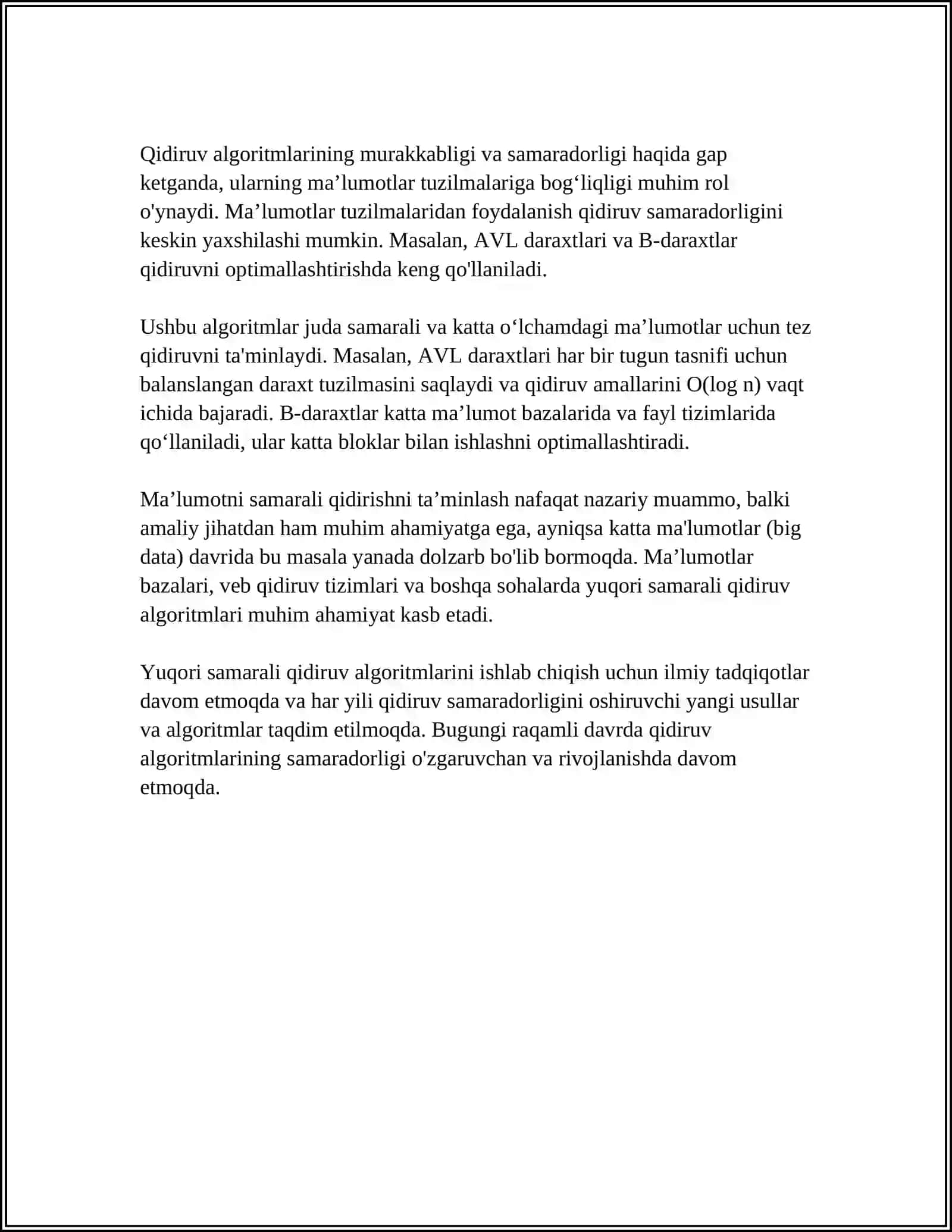 Qidiruv algoritmlarining samaradorligi va optimallashtirish 4