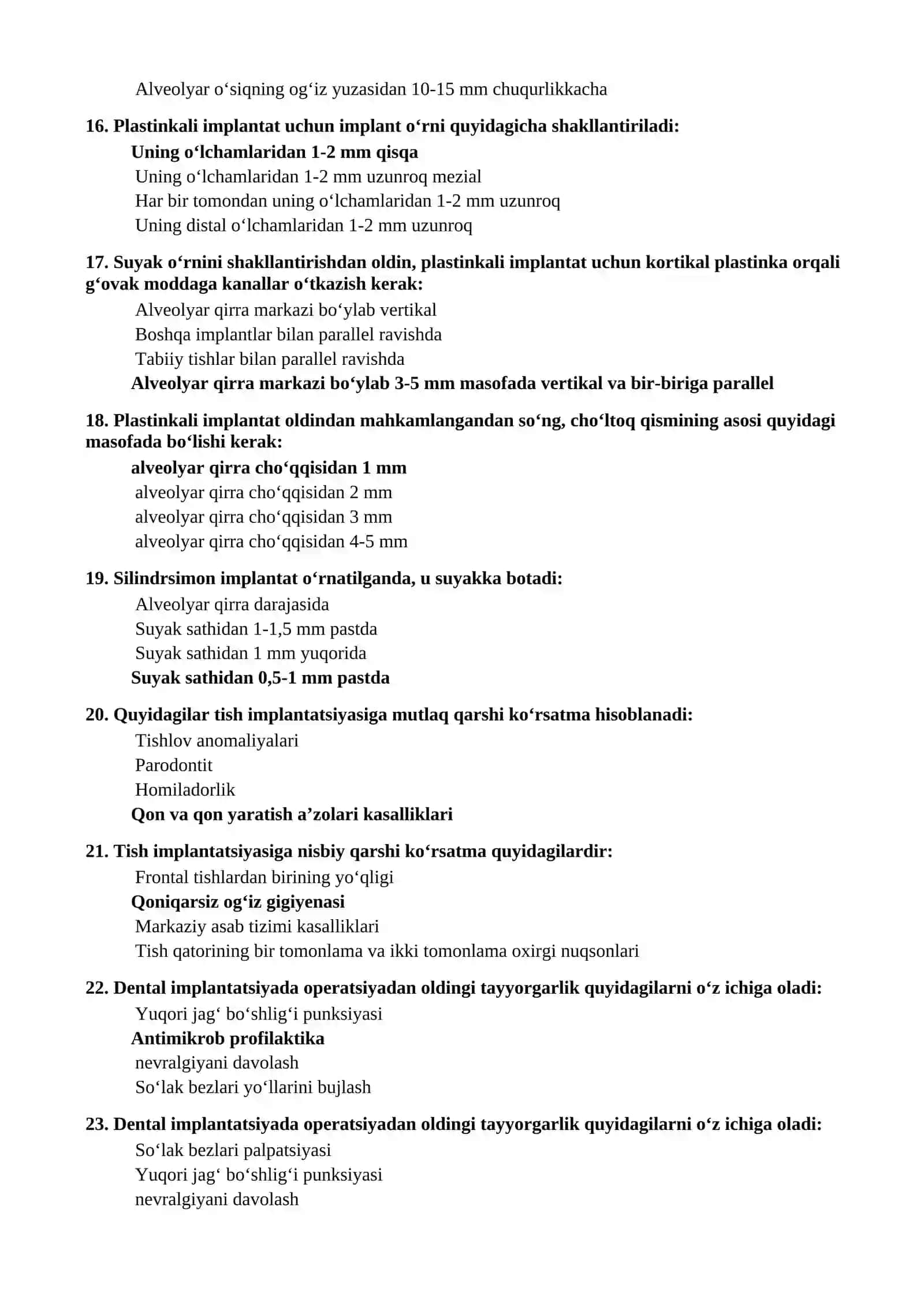 XIRURGIK STOMATOLOGIYA ATTESTATSIYA VA NOSTRIFIKATSIYA TESTLARI 4