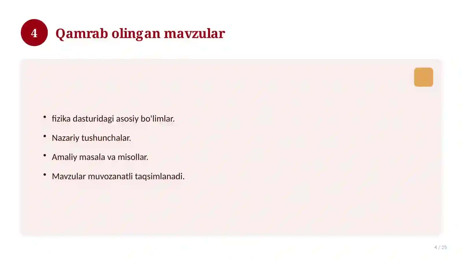 Fizika fanidan 11-sinf test savollari to'plami 4