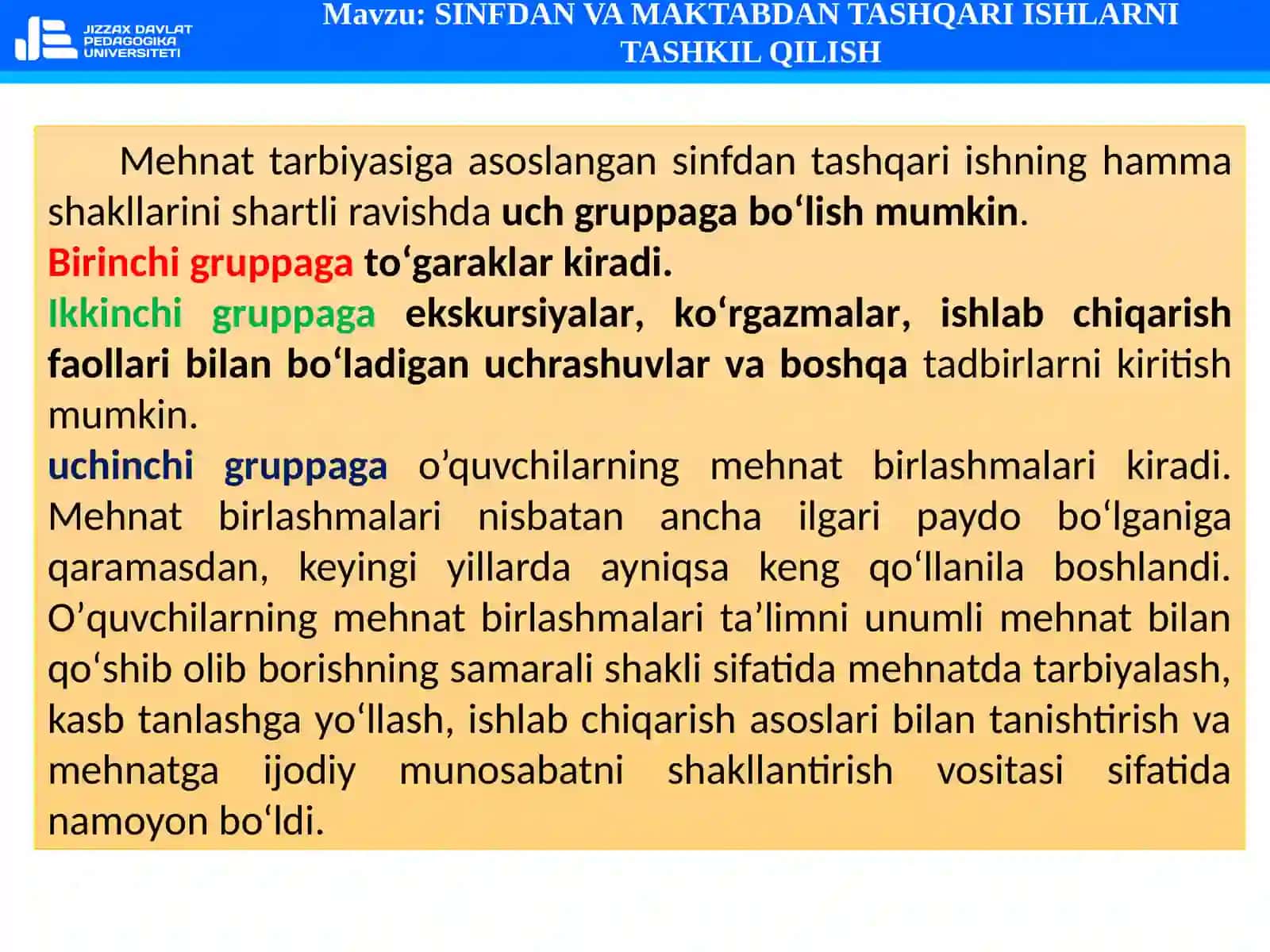 SINFDAN VA MAKTABDAN TASHQARI ISHLARNI TASHKIL QILISH 4