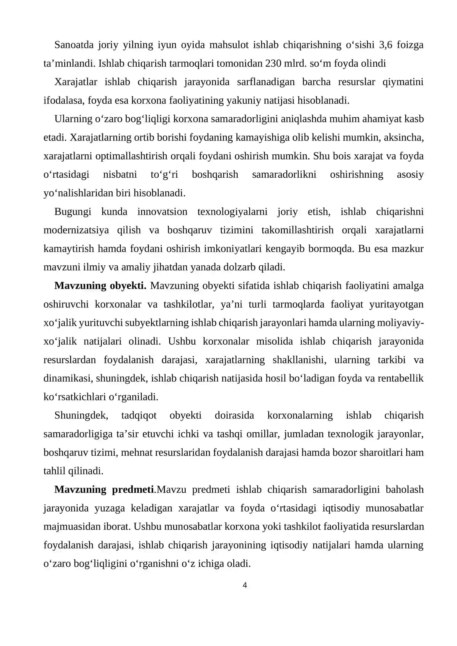 Ishlab chiqarish samaradorligini baholashda xarajatlar va foydaning roli 4