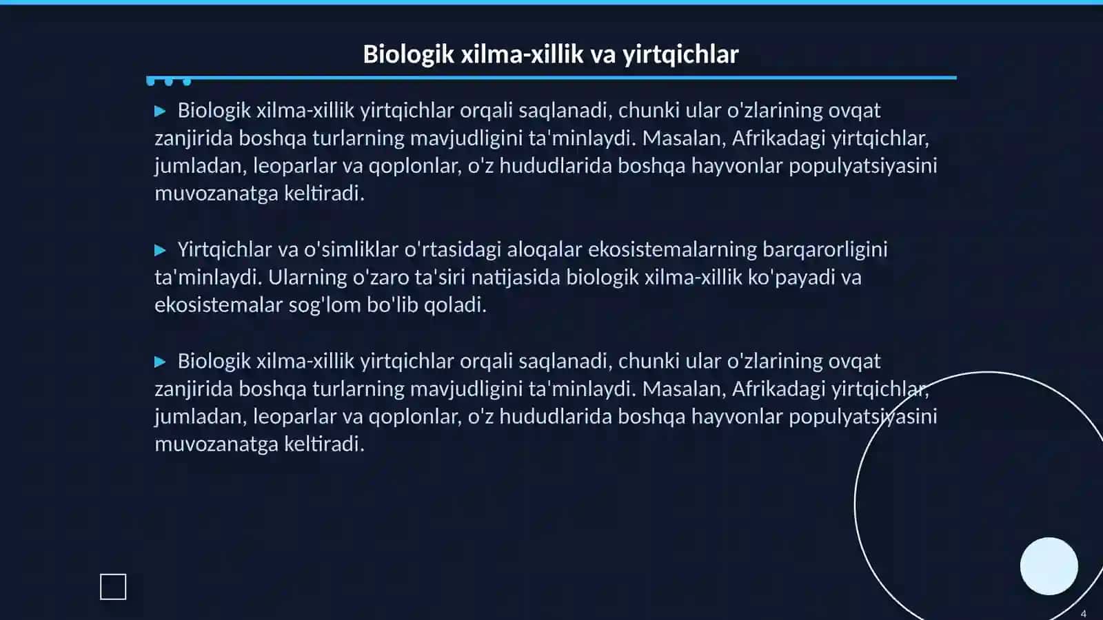 Yirtqich sut emizuvchilardan xilma xilligini saqlashdagi muamolar 4