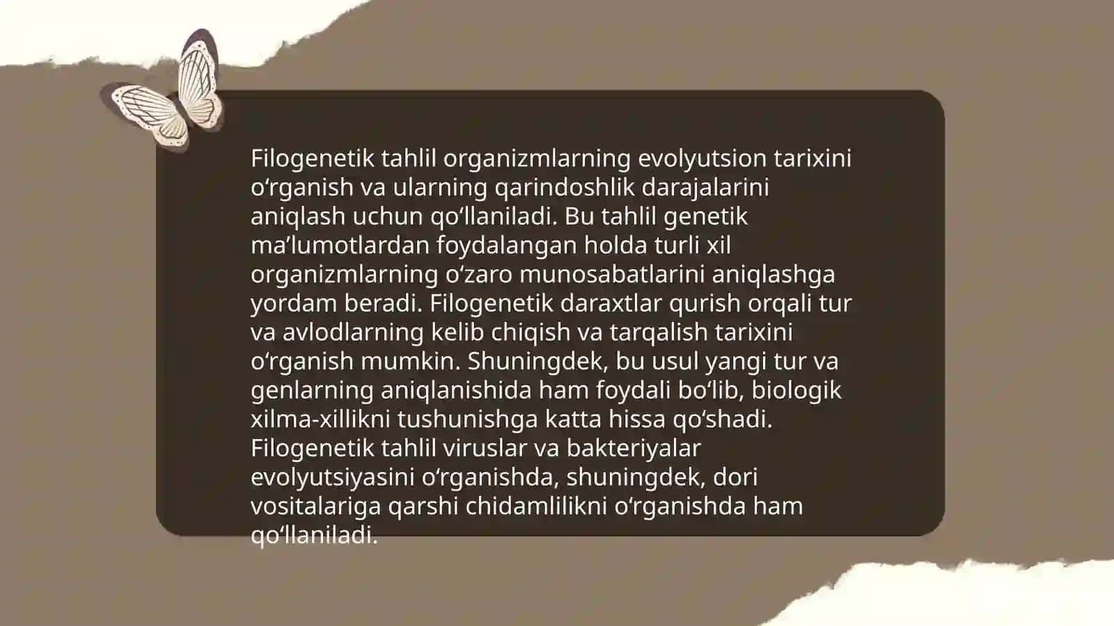 Filogenetik daraxtga oid masala va mashqlar tuzish va tuzish metodikasiga doir taqdimot 4