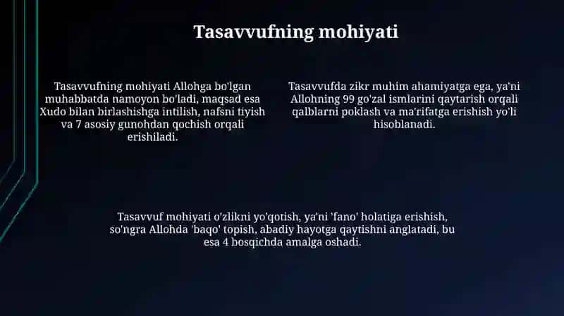 Tasavvuf taʼlimotining shakllanish tarixi, mohiyati va asosiy gʻoyalari 4