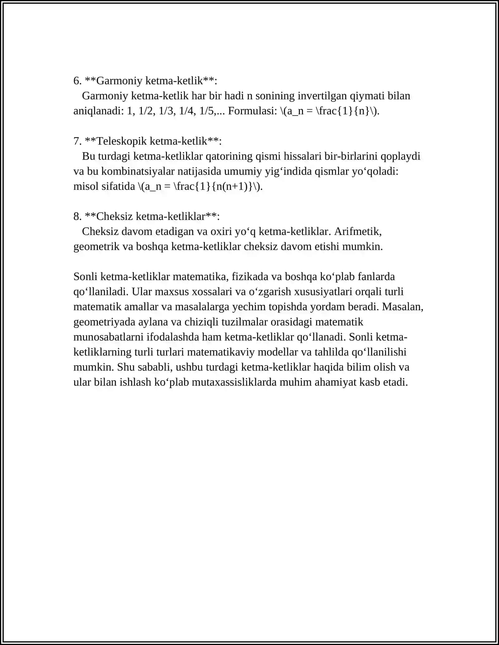 MA’LUMOTLAR TUZILMASI VA ALGARITMLARDA SONLI KETMA-KETLIKLARNINNG TATBIQI 4