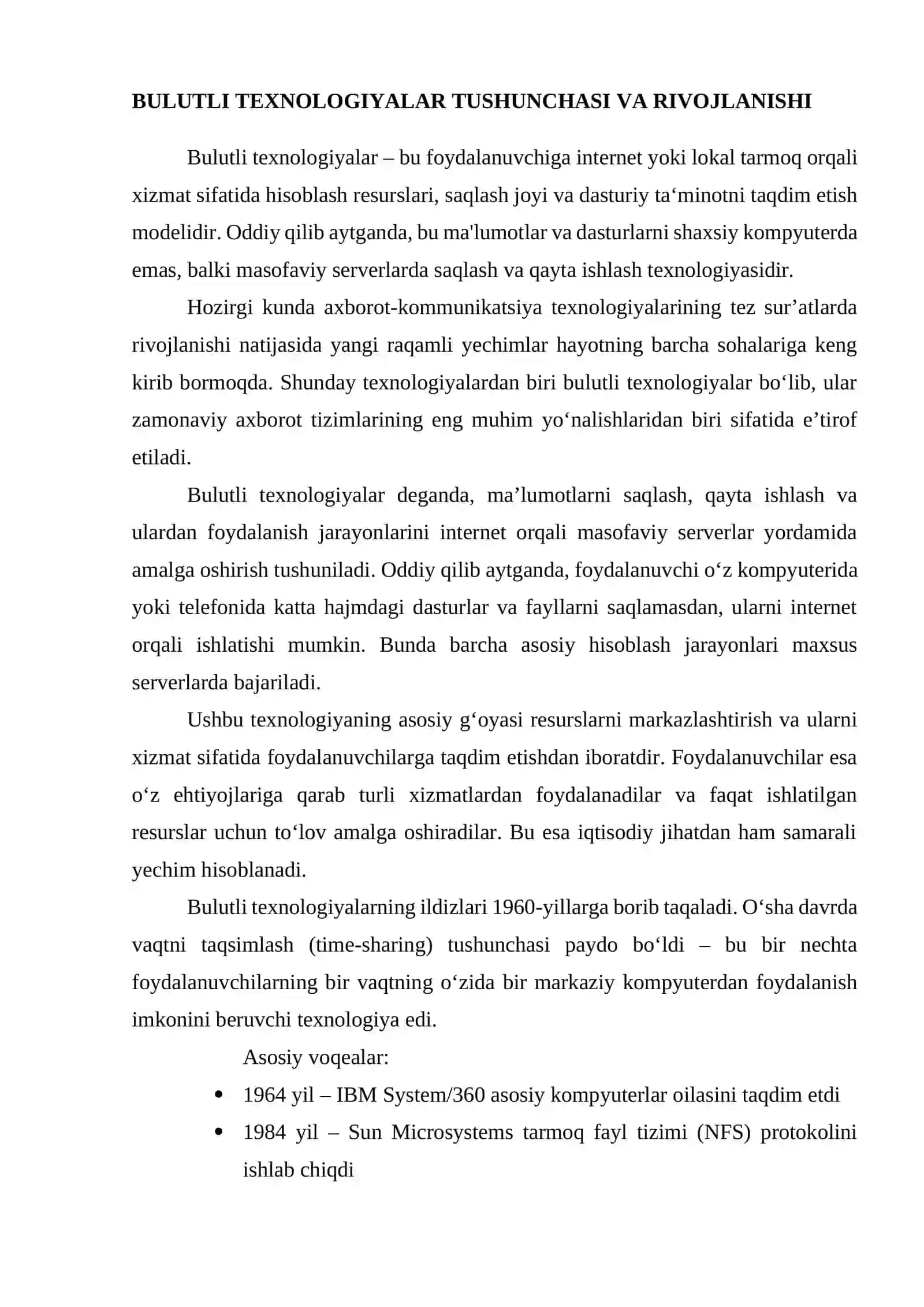 Bulutli texnologiyalar va ularning korxonalar faoliyatidagi ahamiyati. 4