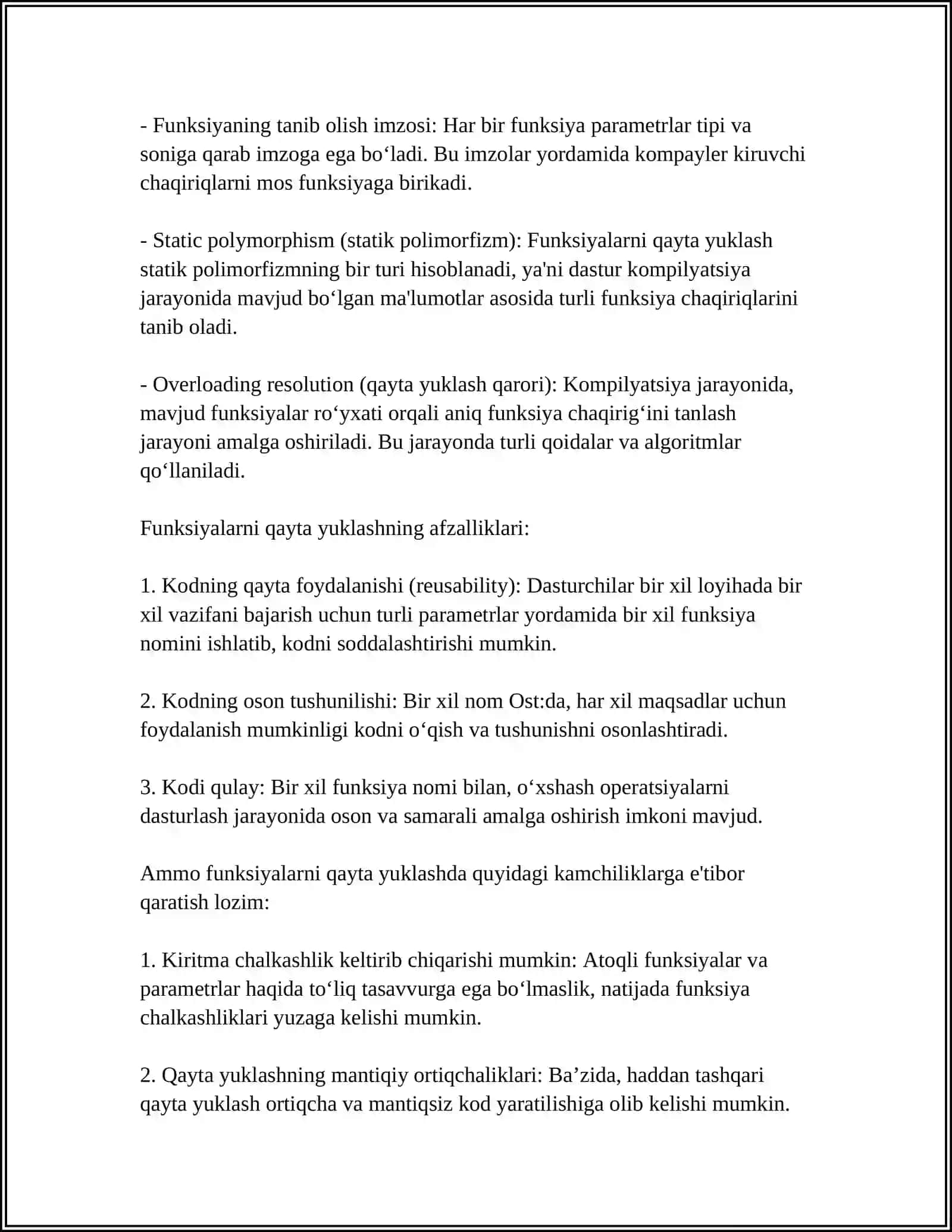 SINFLARNI YARATISHDA FUNKSIYALARNI QAYTA YUKLASH MEXANIZMIDAN UNUMLI FOYDALANISH 4