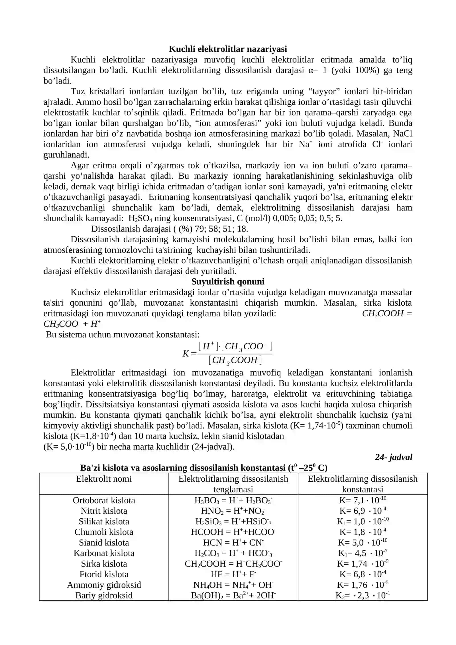 Elektrolit eritmalari. Elektrolitik dissotsilanish 4