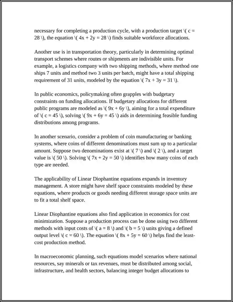 Linear Diophantine Equations in Economics 4