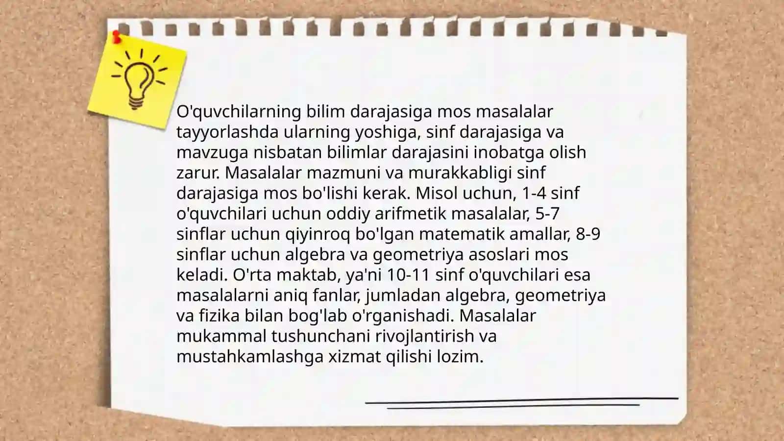 Masala va mashqlarni tanlash me'zonlari 4