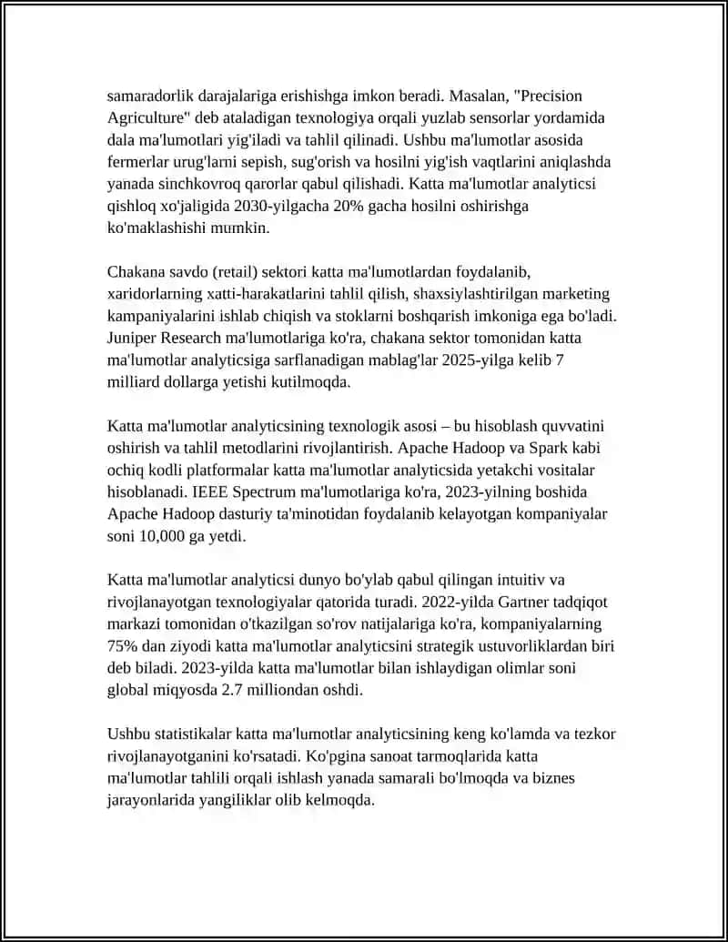 MUSTAQIL ISH Mavzu: KATTA MALUMOTLARNI QAYTA ISHLASH TEXNOLOGIYALARI 4