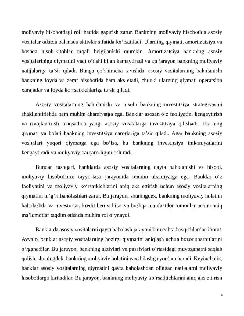 Banklarda asosiy vositalarni qayta baholash va uning hisobi 4