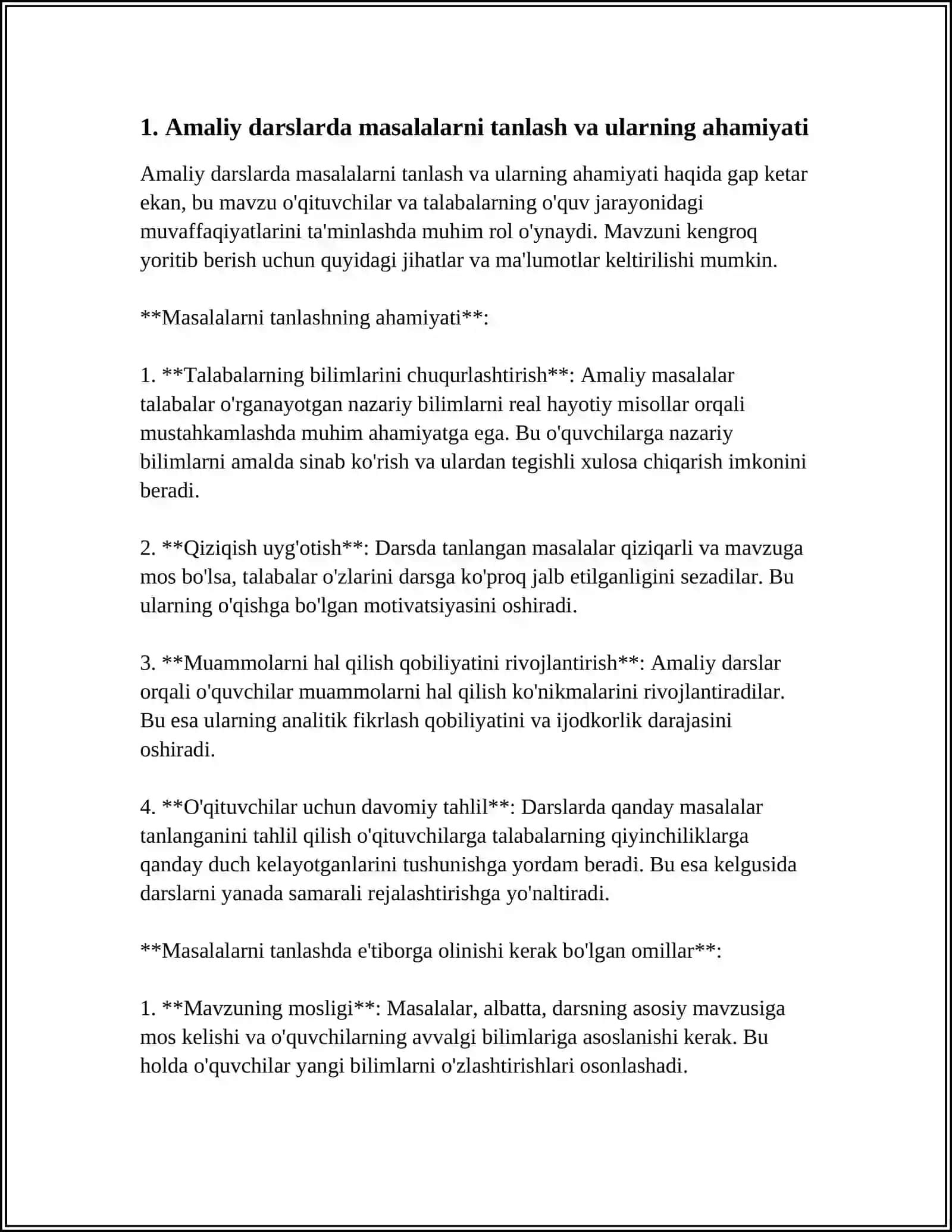 AMALIY DARSLARDA MASALA VA MASHQLARDAN FOYDALANISH VA ULARNI TAKOMILLASHTIRISH 4