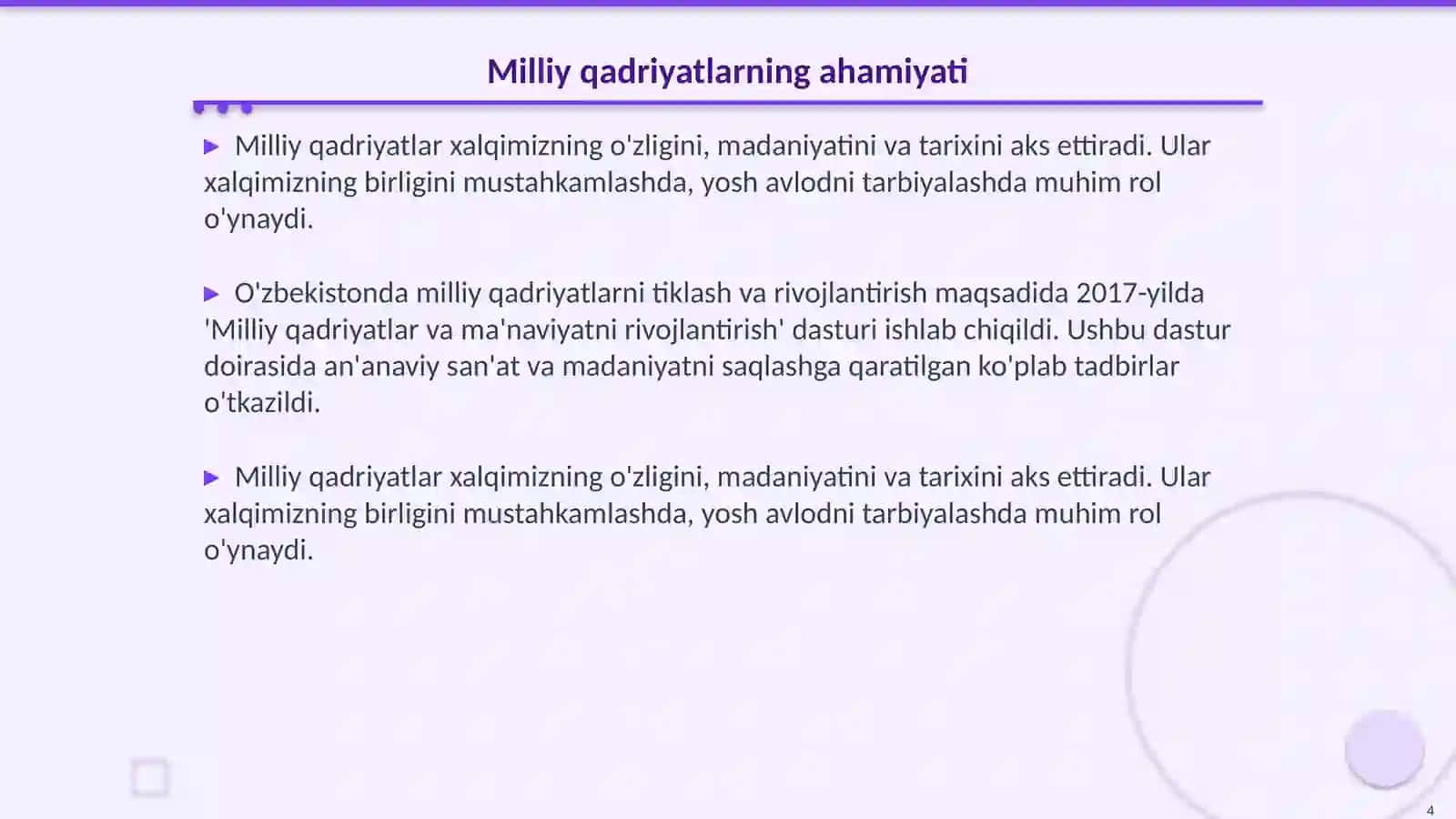 Manaviy meros milliy va diniy qadriyatlarning tiklanishi va rivojlanishi 4