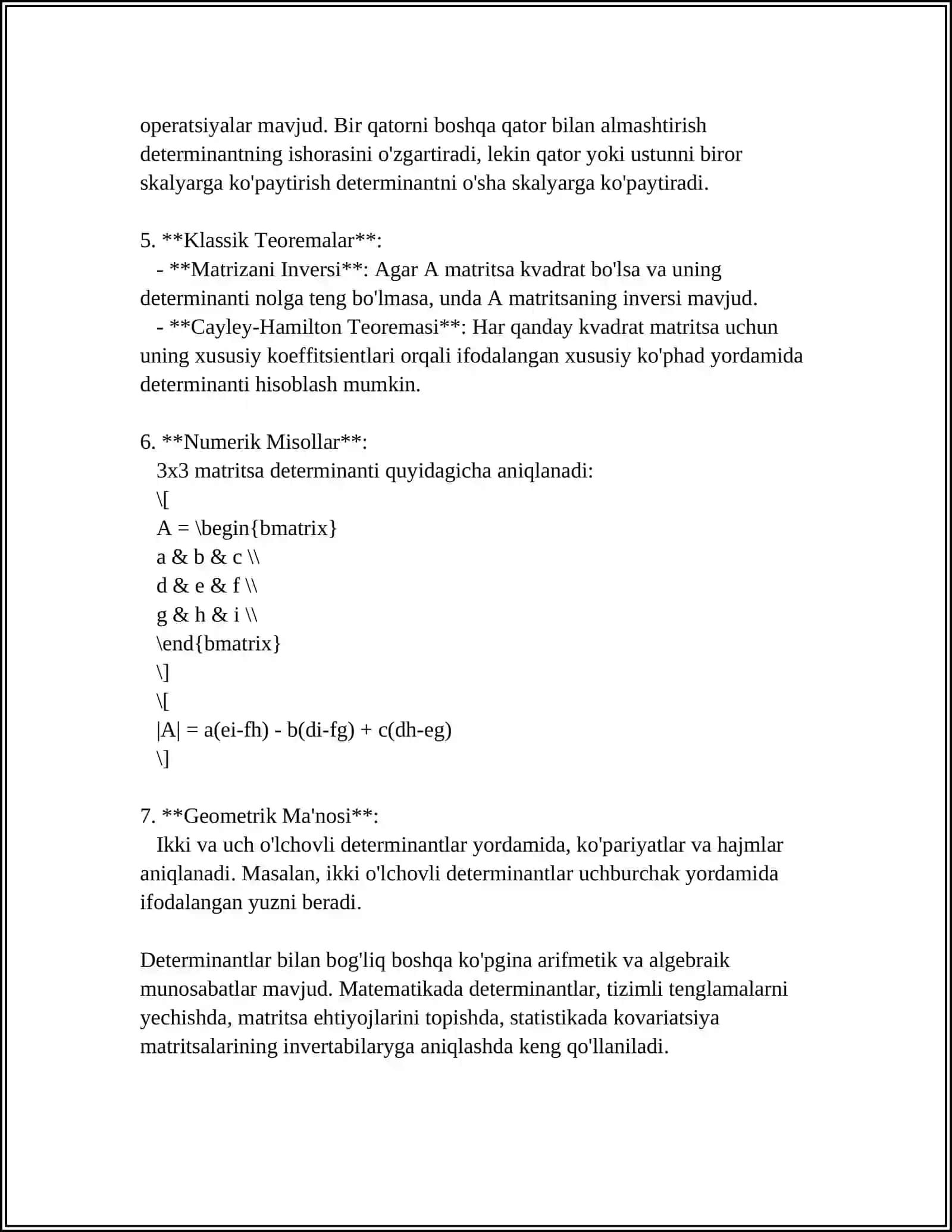 DETERMINANTLARNI VA TESKARI MATRITSANI HISOBLASHGA DOIR MISOLLAR YECHISH 4
