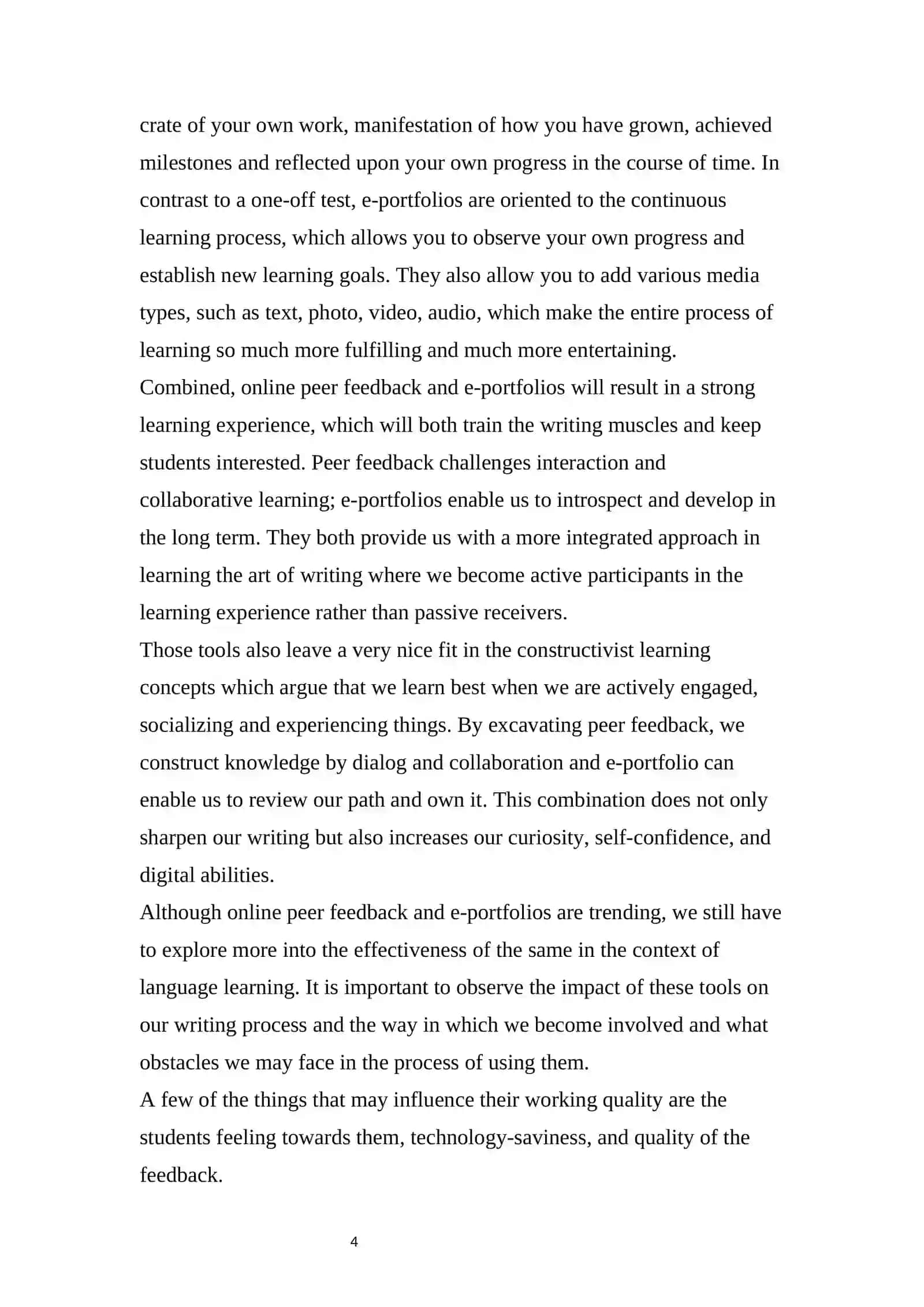 THE EFFECTIVENESS OF ONLINE PEER FEEDBACK AND E-PORTFOLIOS IN DEVELOPING WRITING SKILLS AND ENCOURAGING STUDENT PARTICIPATION 4