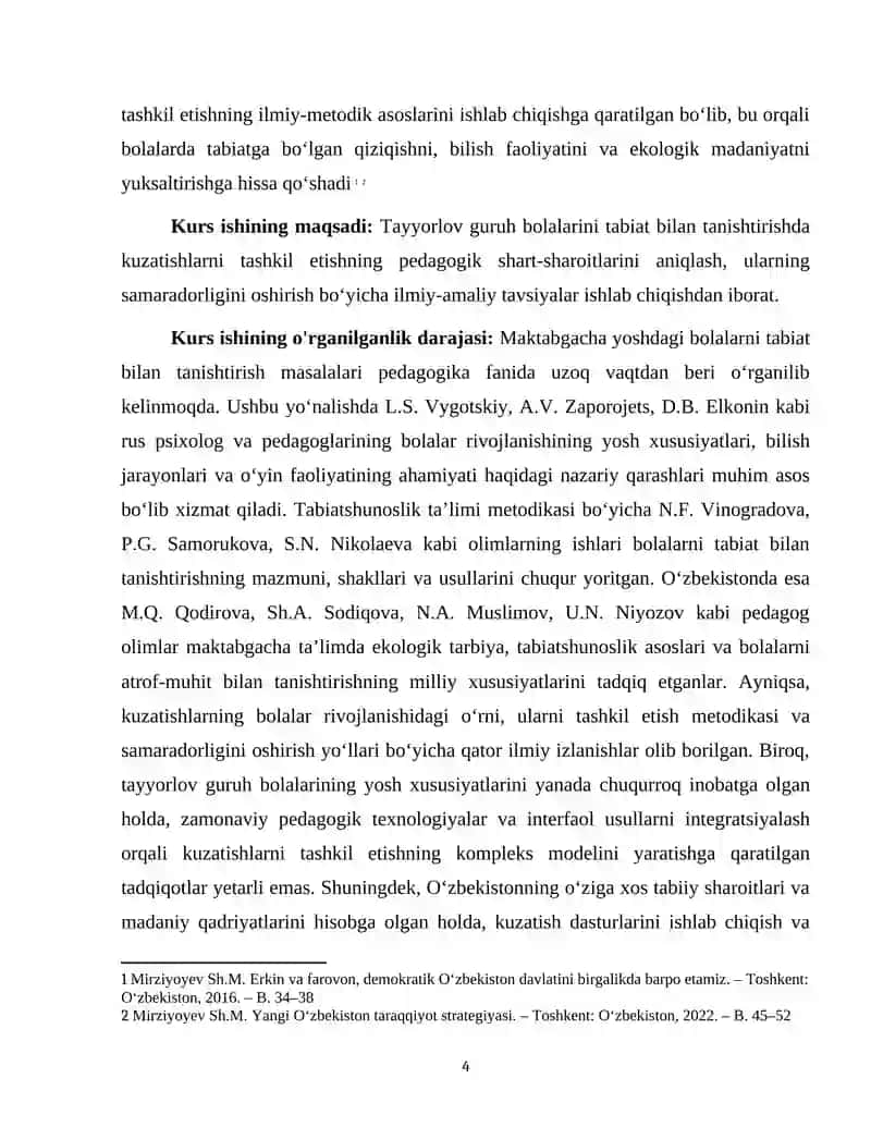 "TAYYORLOV GURUHDA TABIAT BILAN TANISHTIRISHDA KUZATISHLARNI TASHKIL ETISH" 4