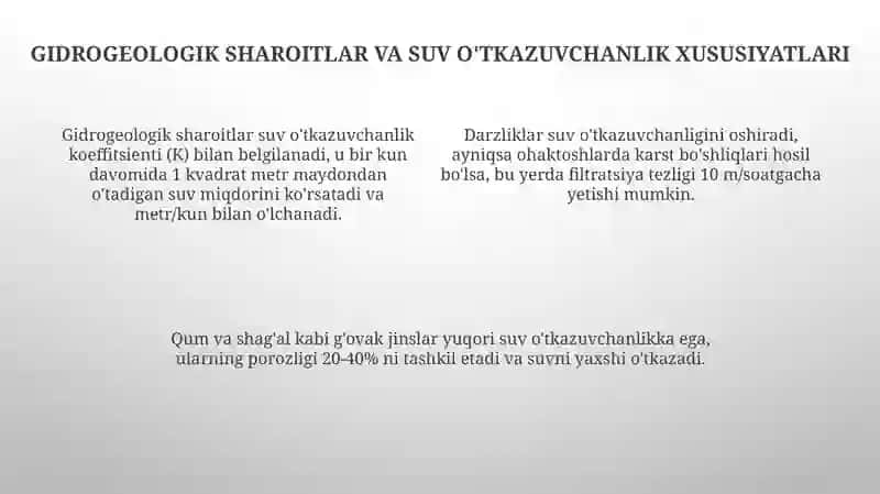 Yer osti suvlarining harakati va zaxiralariga cho'kindi jinslarning yotqiziqlanish sharoitlarining ta'siri 4