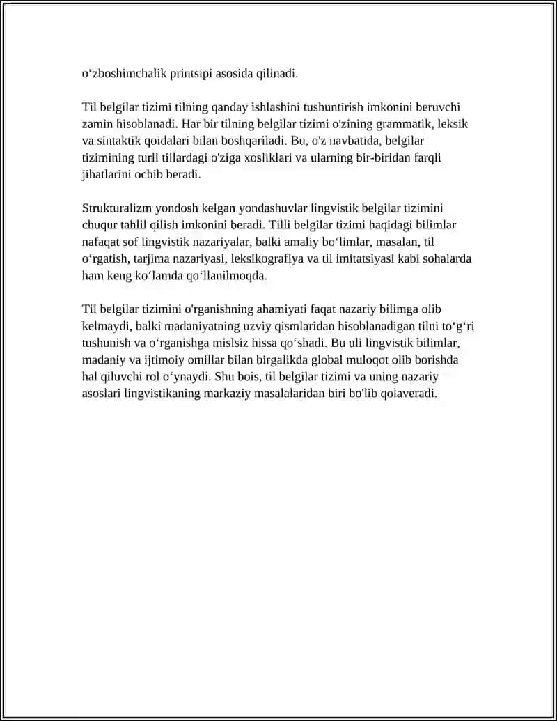 TIL - BELGILAR TIZIMI MAVZUSIDA MUSTAQIL ISH KERAK 10 SAHIFALI 4