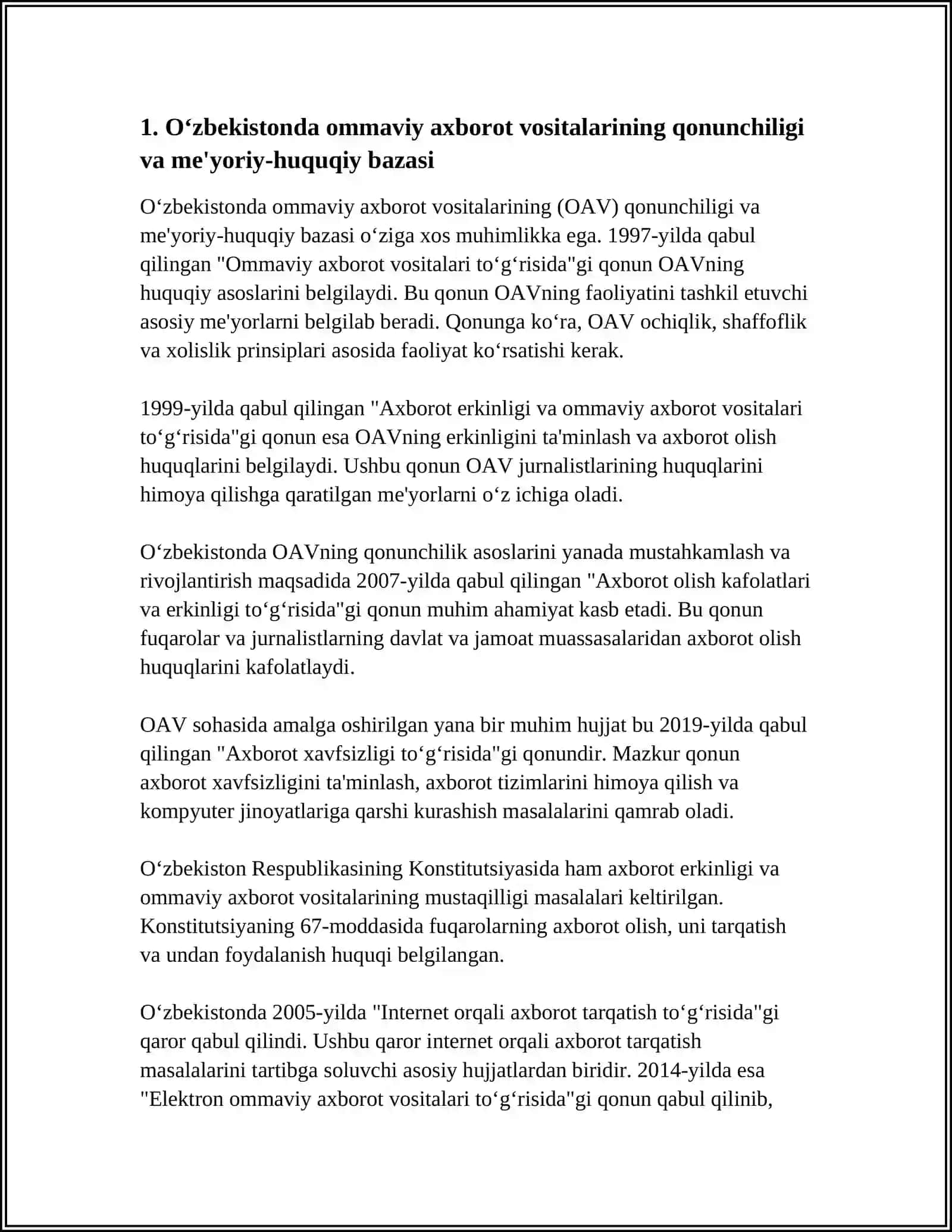 O‘zbekistonda ommaviy axborot vositalarining faoliyati 4
