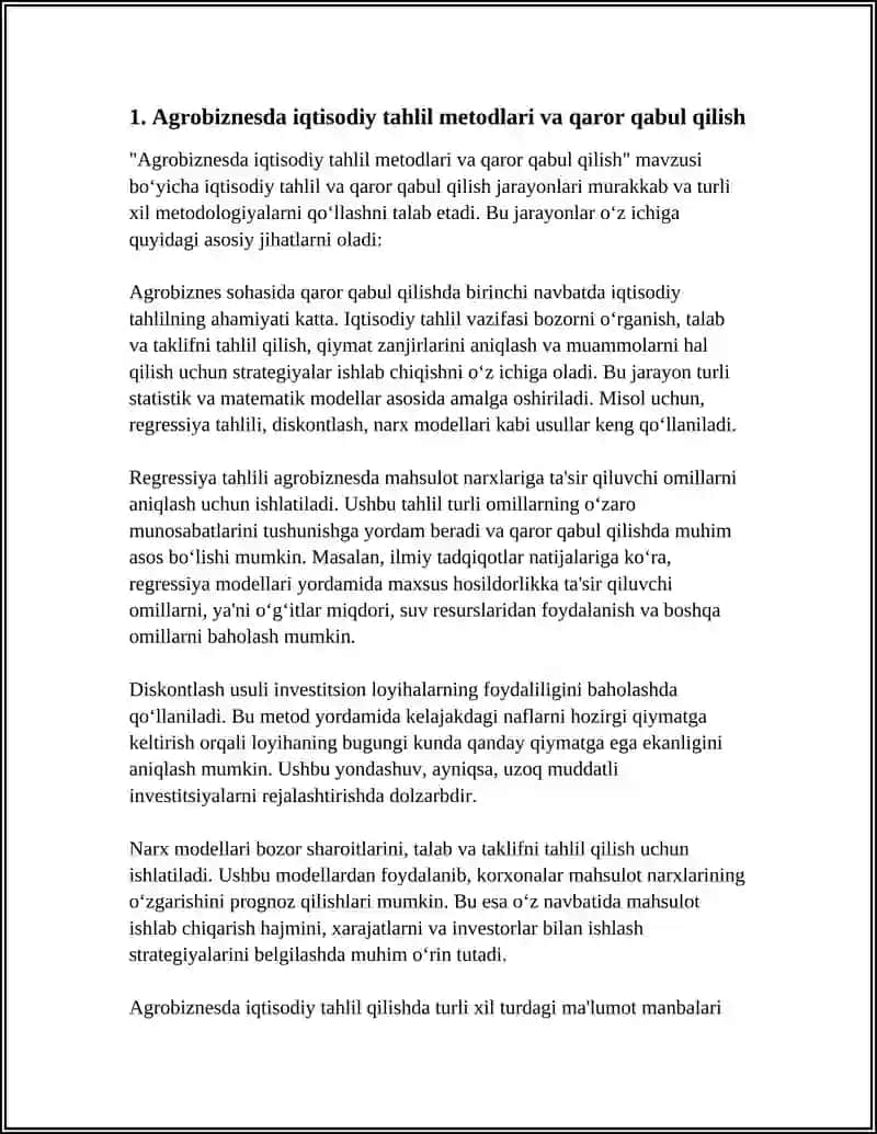 Agrobiznesda iqtisodiy tahlil metodlari va qaror qabul qilish 4