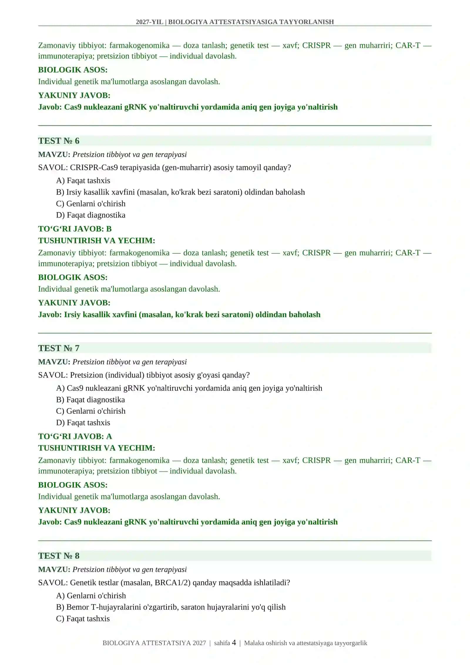 2027-YIL | BIOLOGIYA ATTESTATSIYASIGA TAYYORLANISH TESTLARI 4