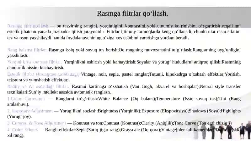 Ijtimoiy tarmoqlarda rasmni qayta ishlash: Filtrlar, aniqlash vamanipulyatsiya 4