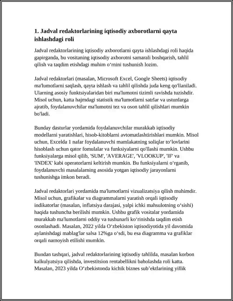 IQTISODIY AXBOROTLARNI JADVAL REDAKTORLARI VOSITALARIDAN FOYDALANGAN HOLDA QAYTA ISHLASH DASTURLARI 4