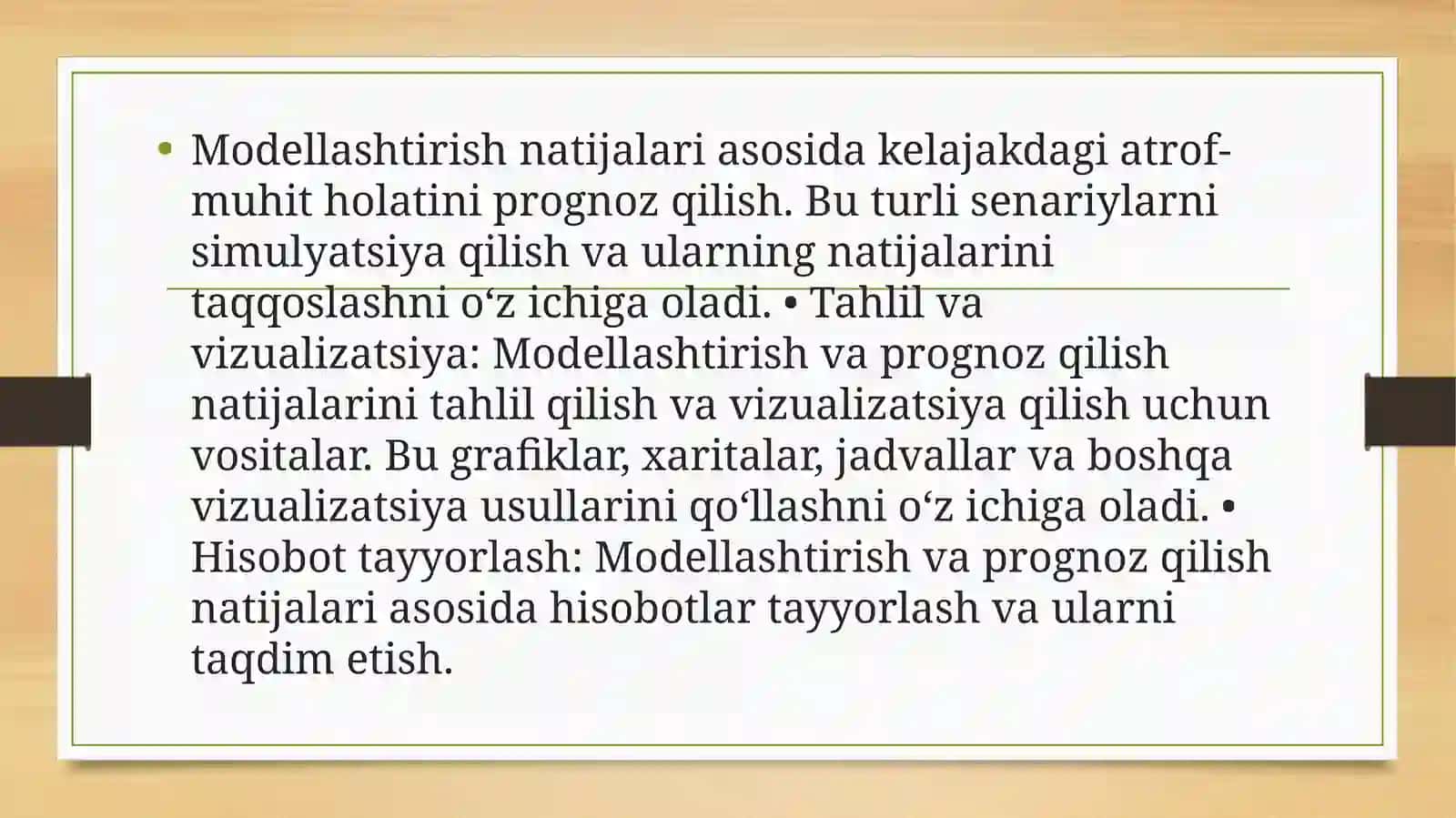 ATROF-MUHITXOLATINI MODELLASHTIRISH VA PRAGNOZ QILISH BO’YCHADASTURIY MAXSULOTLAR 4